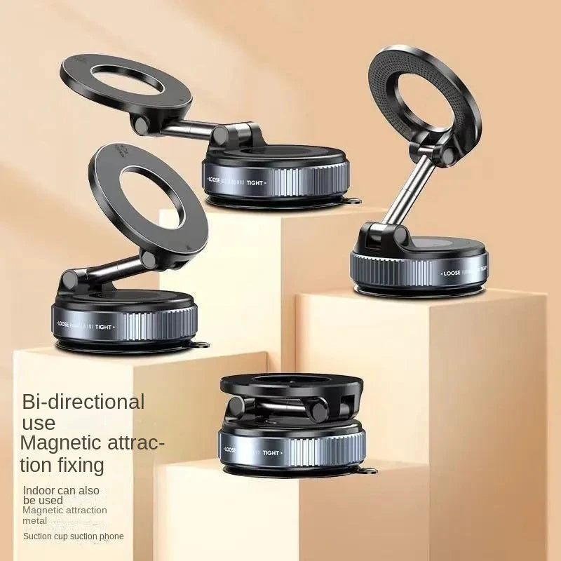 Car Mount Vacuum Magnetic Holder Foldable Strong Suction Stand for Cell Phone for Phone with Magnetic Sheet and Live Streaming